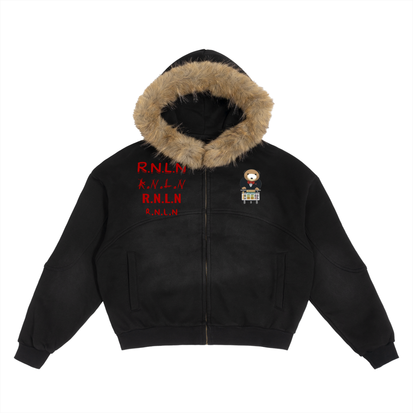 Ryan Lauryn Sun Fade Boxy Detachable Fur Hoodie