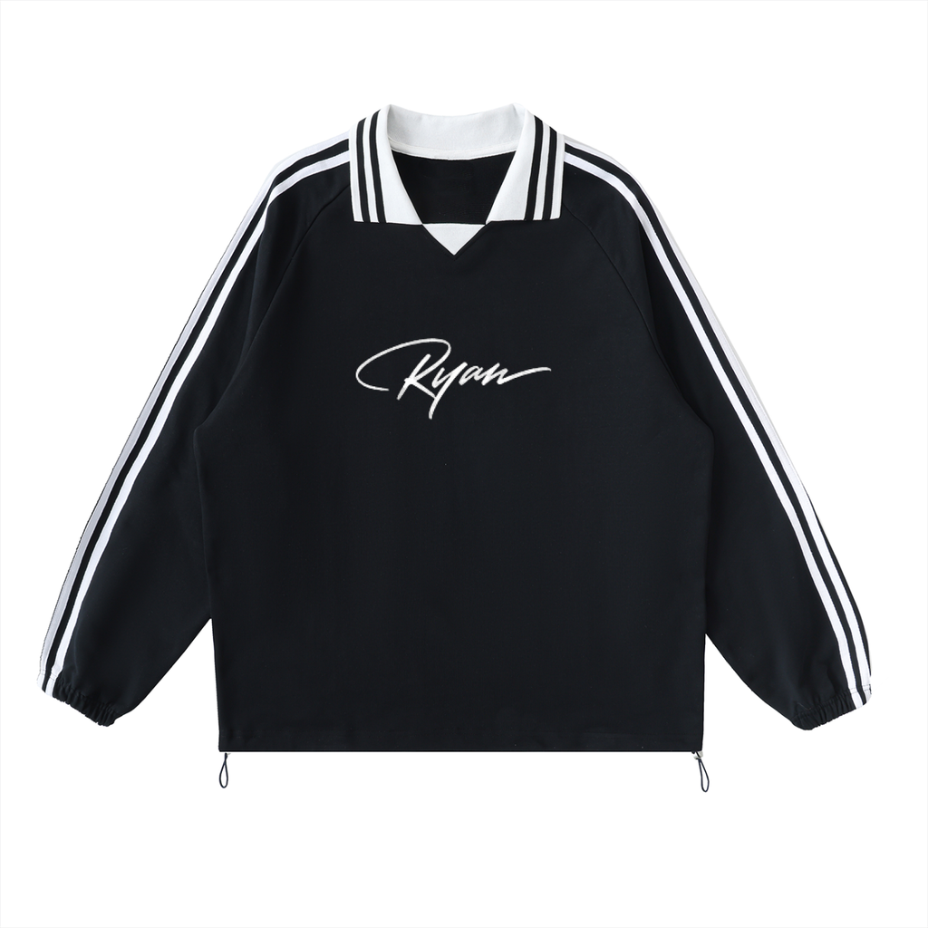 Ryan Lauryn Contrast Striped Lapel Collar Sweatshirt