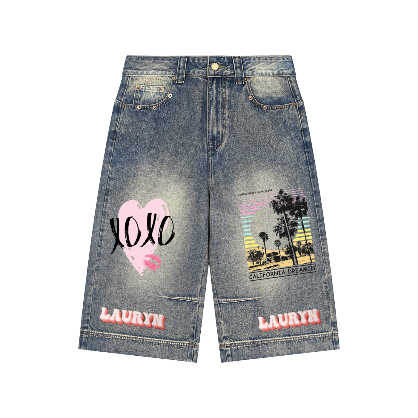 Ryan Lauryn Vintage Wash Baggy Denim Shorts