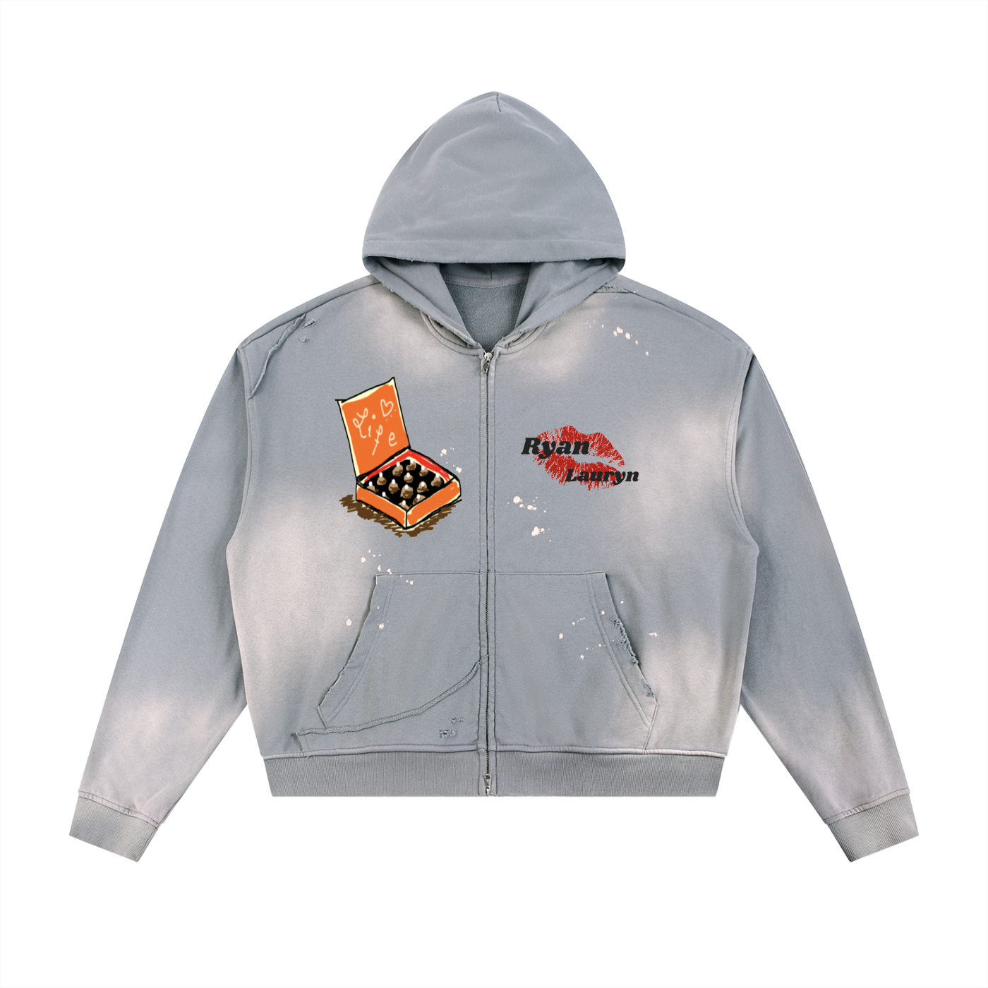 Ryan Lauryn Sun Fade Frayed Raw Edge Fleece Zip Hoodie
